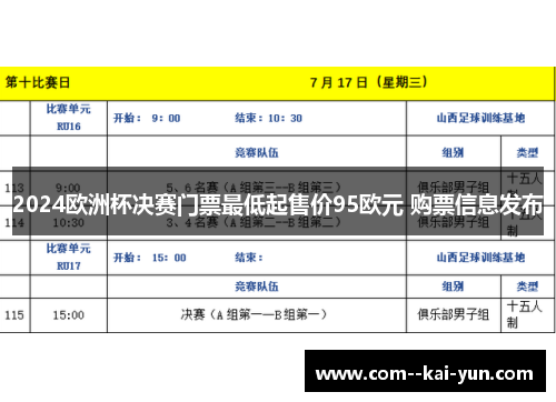 2024欧洲杯决赛门票最低起售价95欧元 购票信息发布